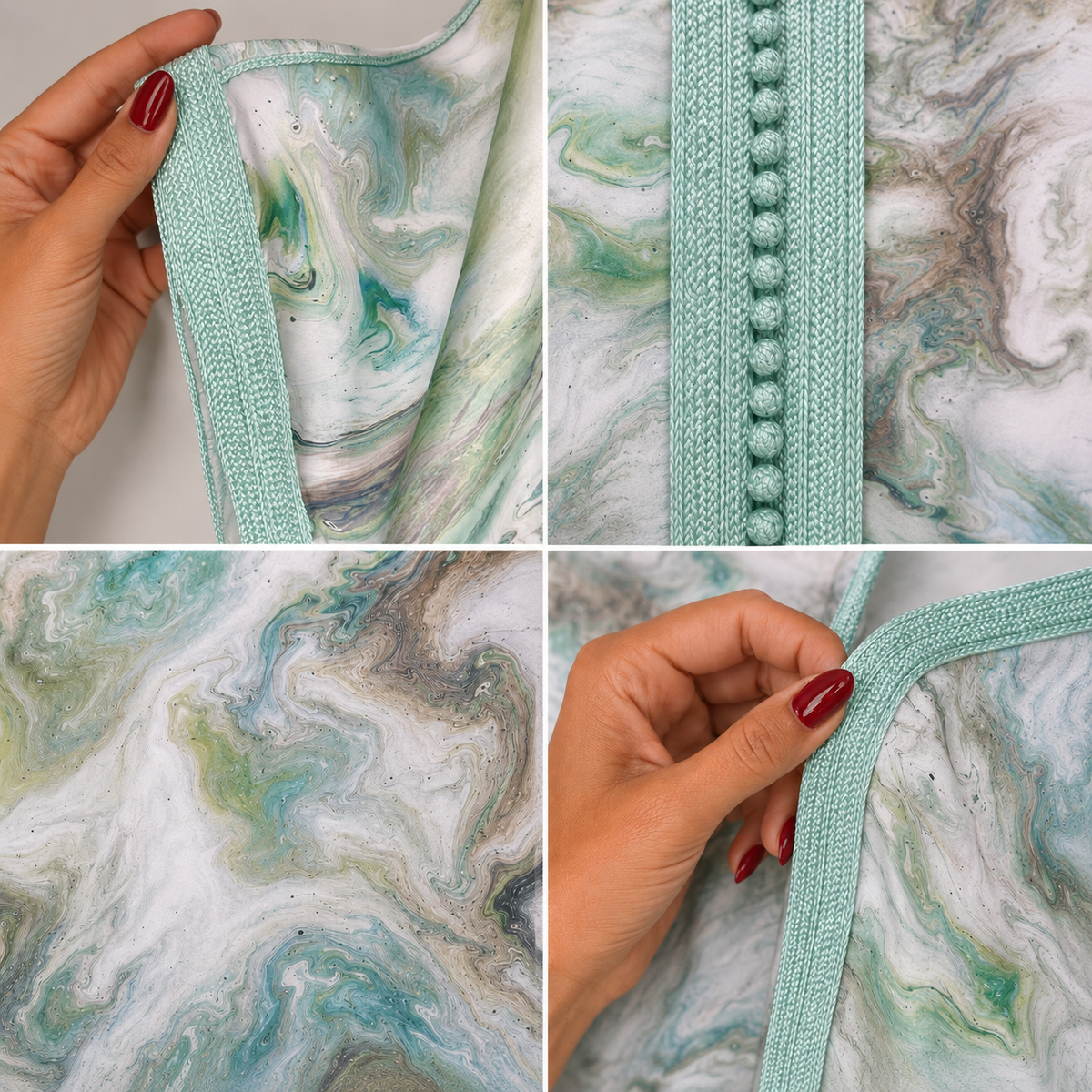 Gandoura Satin de Soie Vert Céladon & Crème - Selma