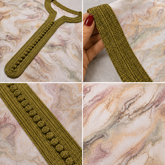 Gandoura Satin de Soie Vert olive & Crème Selma
