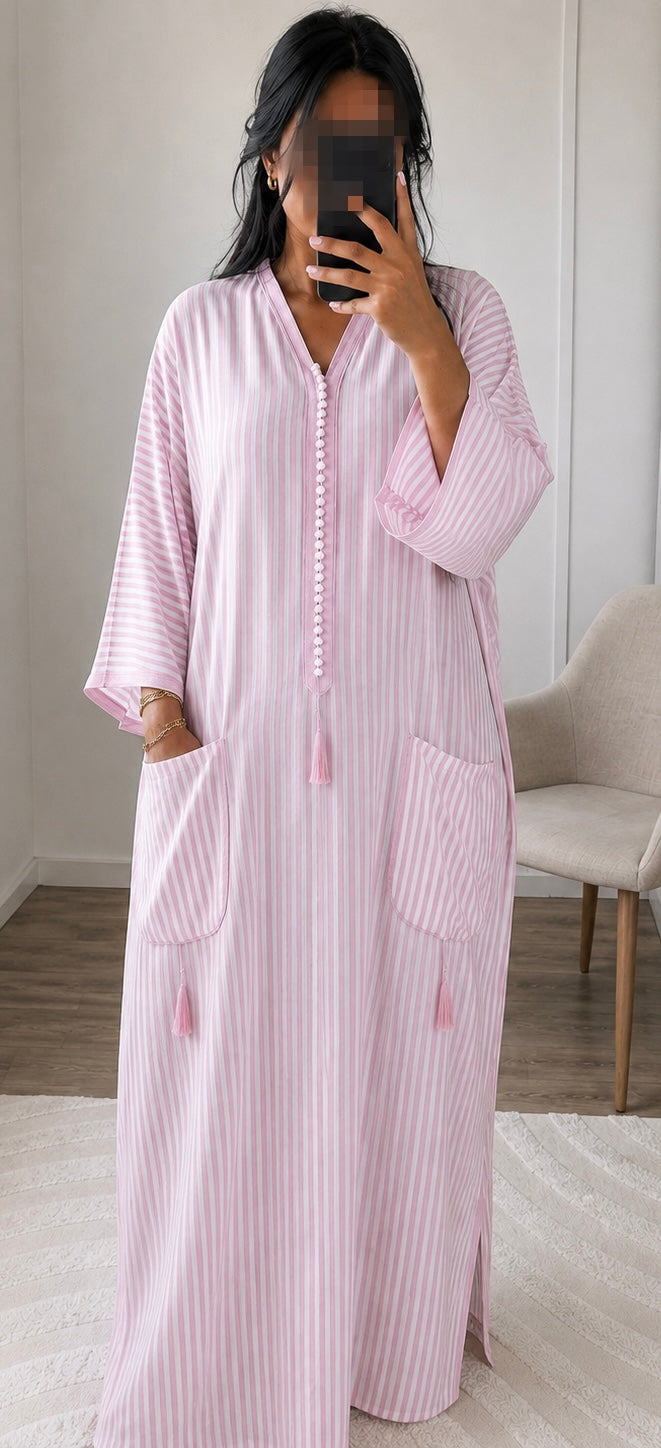 Gandora Yasmine rose pink & blanc rayé - Lin