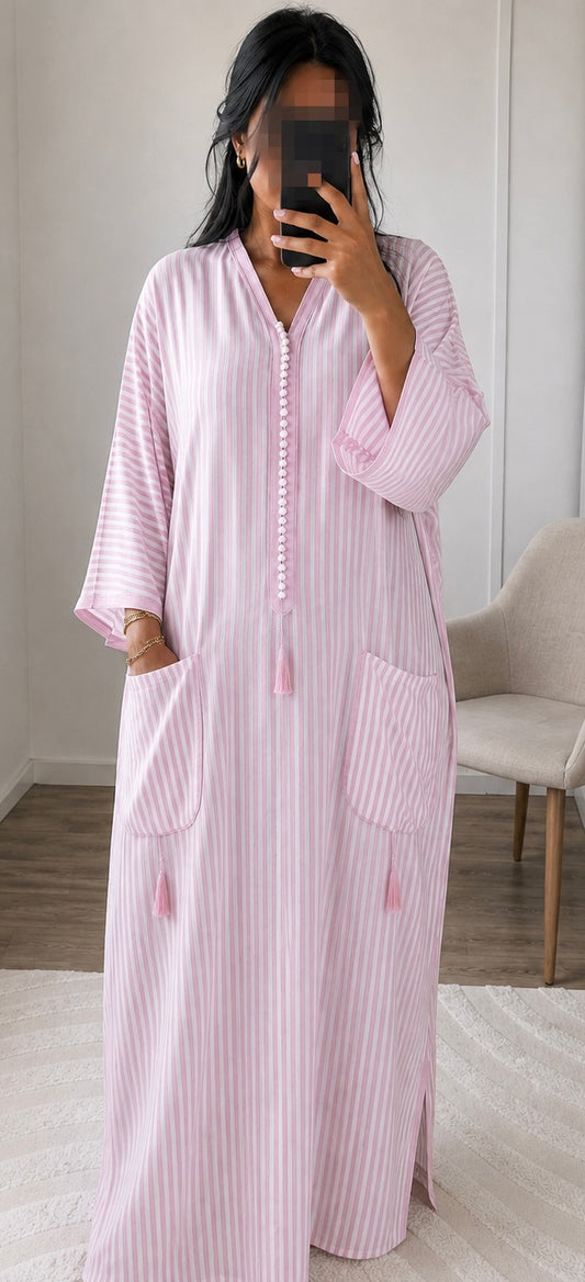 Gandora Yasmine rose pink & blanc rayé - Lin