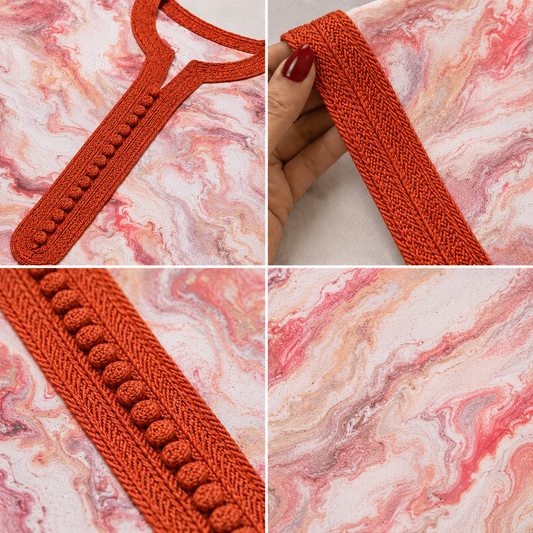 Gandoura Satin de Soie Orange & Crème - Selma