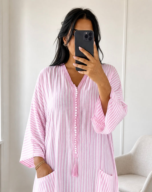Gandora Yasmine rose pink & blanc rayé - Lin